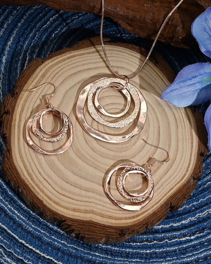 Hypoallergenic Silver Circle & Dangle Earrings and Necklace Set for Women Geometric Boho Style Hoop Jewelry for Women-Lightweight & Dangling-Gift for Bohemian Fashionistas