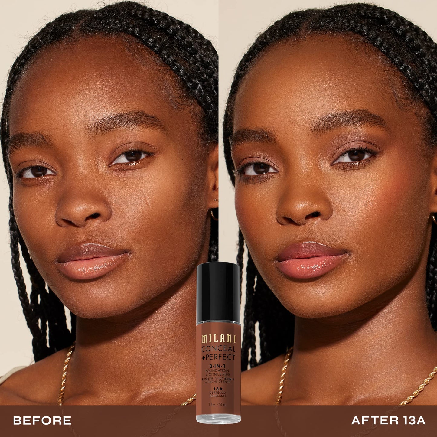 Milani Conceal + Perfect 2-in-1 Foundation + Concealer for a Flawless Complexion, Under Eye Corrector, Cover Redness and Imperfections, Waterproof and Sweatproof - 05A-Natural Beige