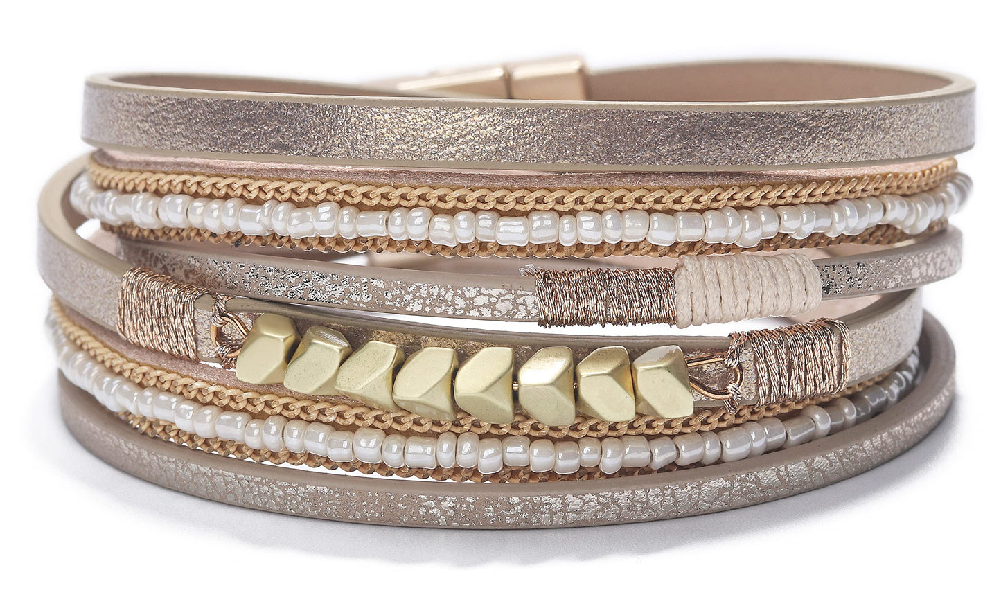 Fesciory Leather Wrap Bracelets for Women, Boho Western Layered Jewelry | Layered leather cuff bracelets, Easy on and off, Boho western style, Daily wear, Gift for women