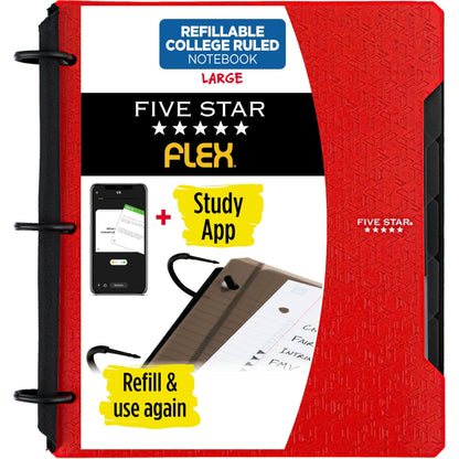 Five Star Flex Refillable Notebook + Study App 1 Inch O-Rings Binder with Pockets Tabs and Dividers, 220 Sheet Capacity, Includes 60 Sheets 8.5" x 11" College Ruled Paper, Amethyst (29328AB6)