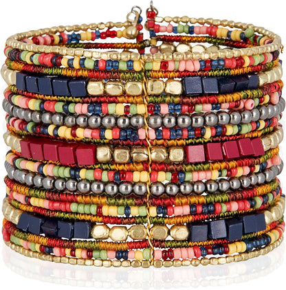SPUNKYsoul Boho Cuff Bracelets, Women Adjustable Stackable Beaded Accessory | Adjustable Bohemian-Inspired Design, Trendy Wrist Ornament, Versatile For Occasions Or Everyday Wear, Unique Style Jewelry