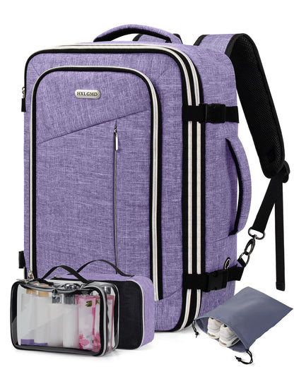 Travel Carry On 17.5" Laptop Expandable Backpack for Men Women, Personal Item Bag Waterproof Airline Approved with USB Charging Hole 3 Packing Cubes, Large Weekender Daypack Business Luggage Suitcase