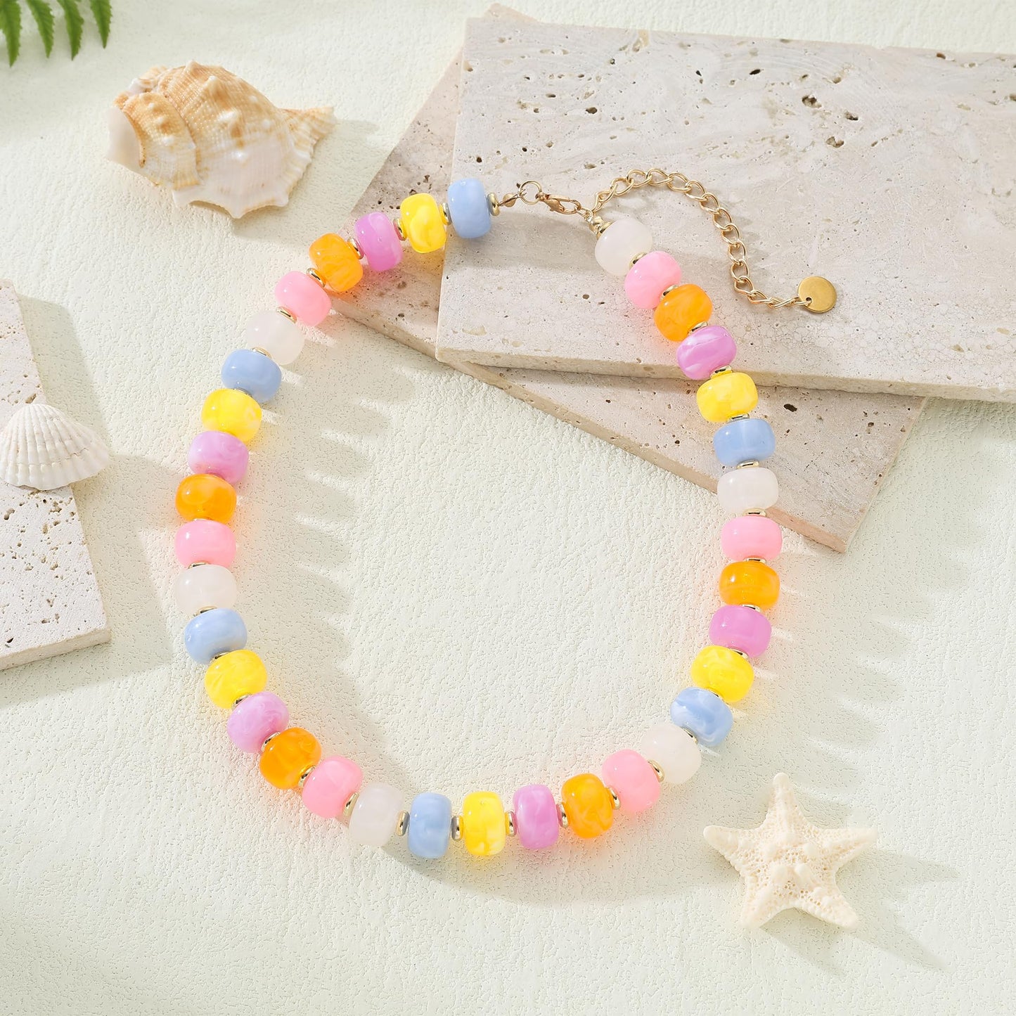 Chunky Beaded Choker Necklace for Women Summer Beach Acrylic Beads Necklaces Trendy Boho Statement Colorful Necklace Jewelry Accessories