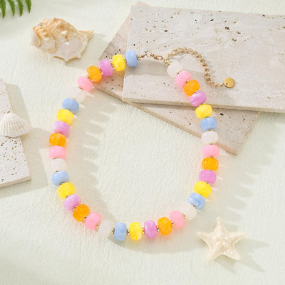 Chunky Beaded Choker Necklace for Women Summer Beach Acrylic Beads Necklaces Trendy Boho Statement Colorful Necklace Jewelry Accessories