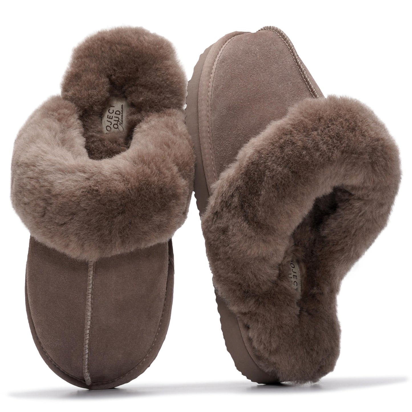 Project Cloud Genuine Leather Slippers for Women with Genuine Fur Lining, Non-Slip Indoor/Outdoor Clog Mule Slippers, Memory Foam Insole