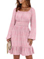 ANRABESS Womens Dress Long Lantern Sleeve Square Neck Elastic Waist Ruffle Flowy Swing A-Line Short Dresses 2026 Fall Fashion