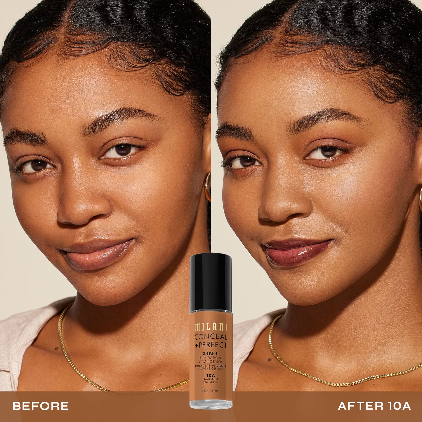 Milani Conceal + Perfect 2-in-1 Foundation + Concealer for a Flawless Complexion, Under Eye Corrector, Cover Redness and Imperfections, Waterproof and Sweatproof - 05A-Natural Beige