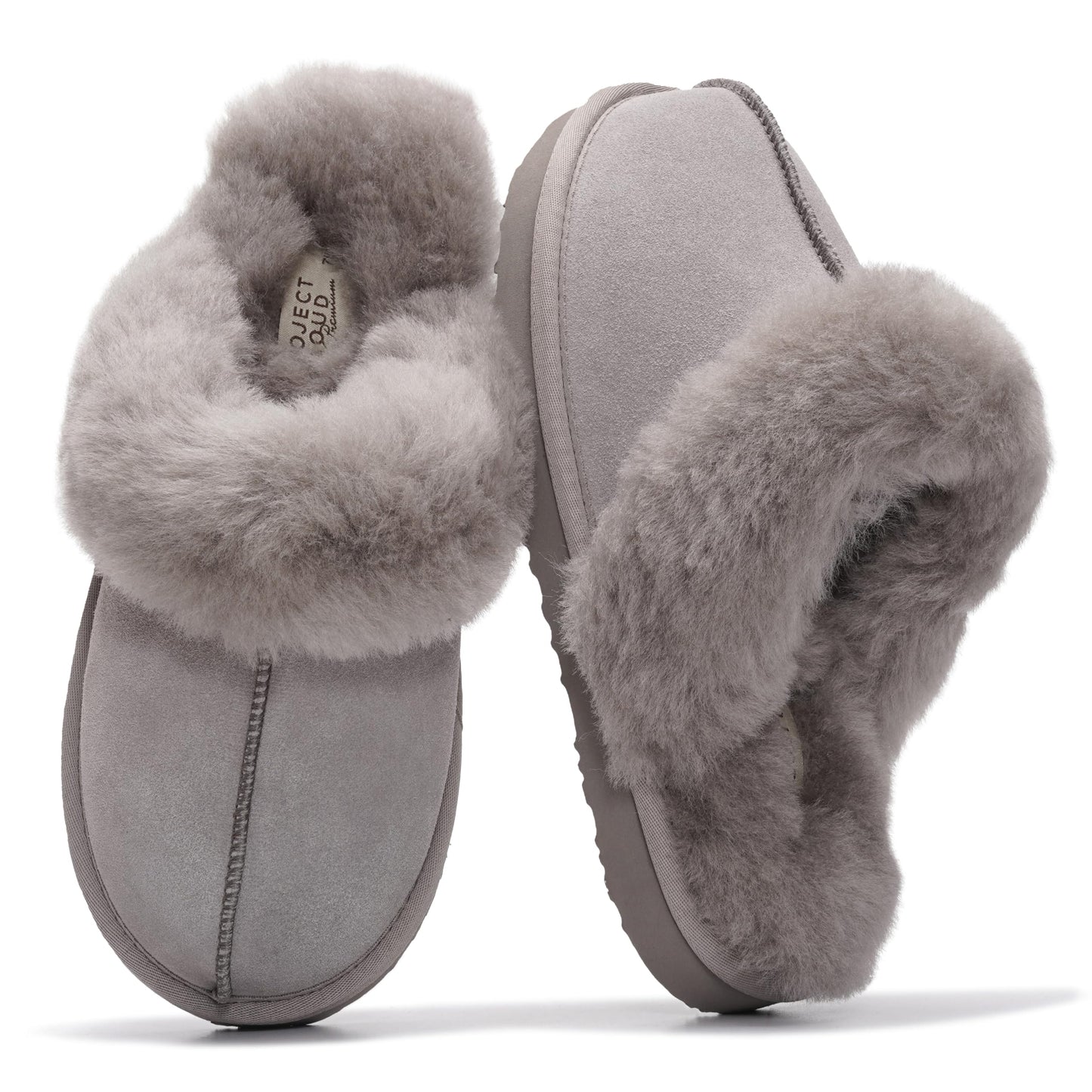 Project Cloud Genuine Leather Slippers for Women with Genuine Fur Lining, Non-Slip Indoor/Outdoor Clog Mule Slippers, Memory Foam Insole