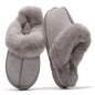 Project Cloud Genuine Leather Slippers for Women with Genuine Fur Lining, Non-Slip Indoor/Outdoor Clog Mule Slippers, Memory Foam Insole