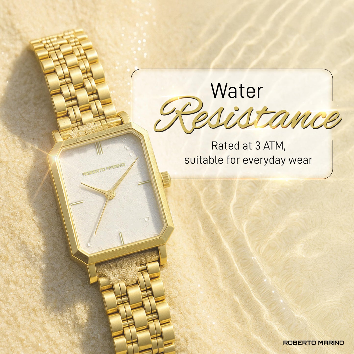 Roberto Marino RM1982 Women’s Luxury Watch Rectangular Gold – Japanese Quartz Movement, Vintage Stainless Steel Design, Silver Dial, Elegant Dress Timepiece, 3ATM Water Resistant – Reloj para Mujer