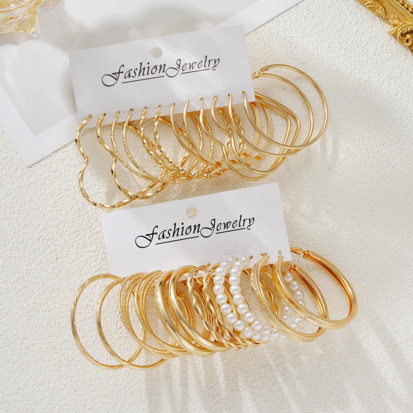 12 Pairs Chunky Gold Hoop Earrings for Women Trendy, Gold Plated Lightweight Hypoallergenic Stack, Thick Open Twisted Huggie Hoops Earring Set