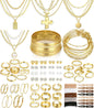 FANDY 137 Pieces Gold Jewelry Set for Women, 12 Necklace, 14 Bracelet, 21 Earrings, 24 Knuckle Rings, 66 Hair Accessory Gold Plated Jewelry Set for Women Gift