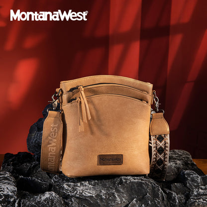 Montana West Multi Zip Pocket Crossbody Bag With Guitar Strap