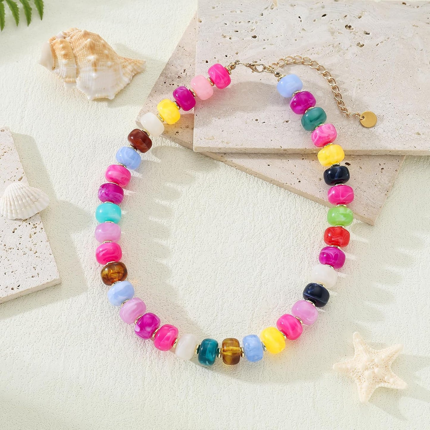 Chunky Beaded Choker Necklace for Women Summer Beach Acrylic Beads Necklaces Trendy Boho Statement Colorful Necklace Jewelry Accessories