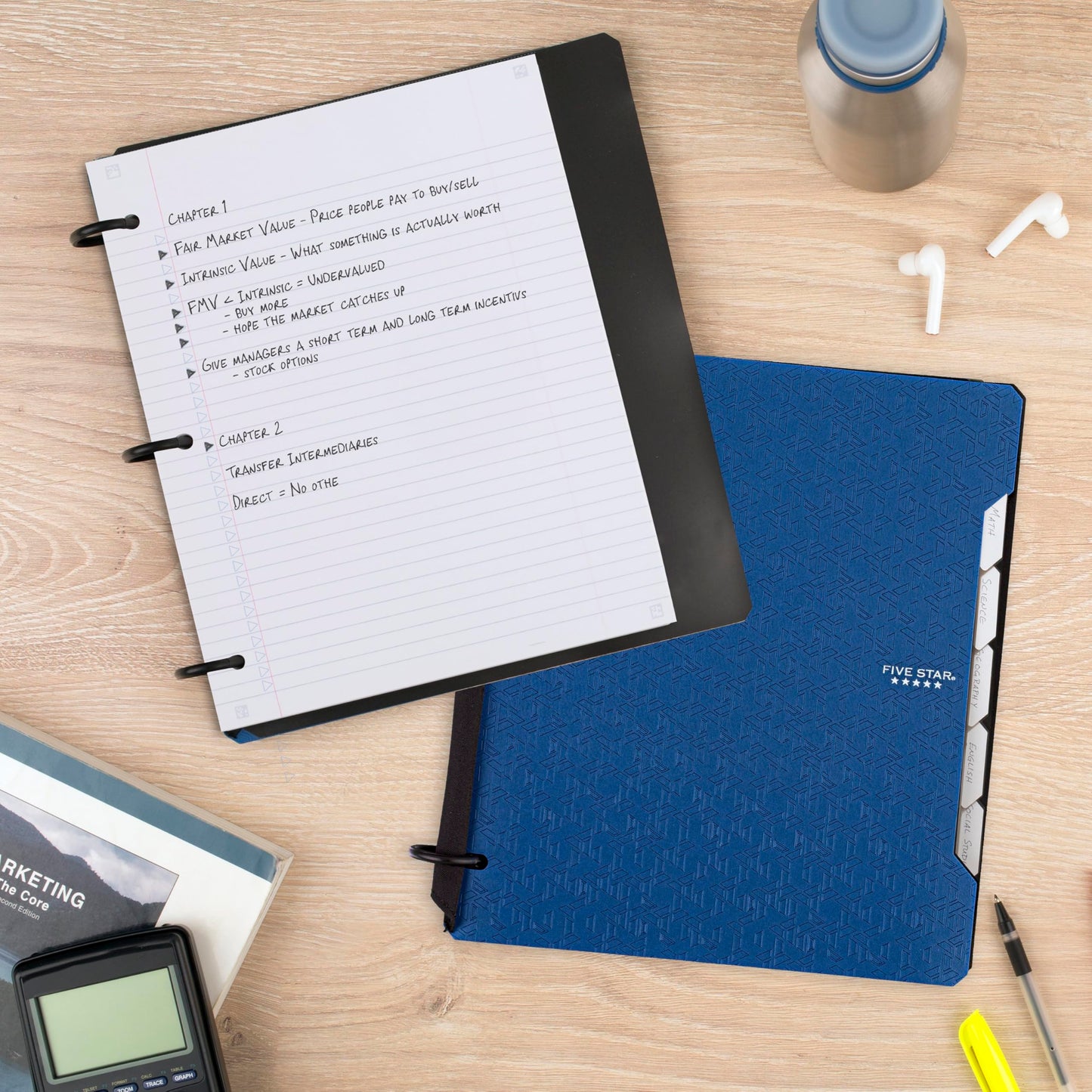 Five Star Flex Refillable Notebook + Study App 1 Inch O-Rings Binder with Pockets Tabs and Dividers, 220 Sheet Capacity, Includes 60 Sheets 8.5" x 11" College Ruled Paper, Amethyst (29328AB6)