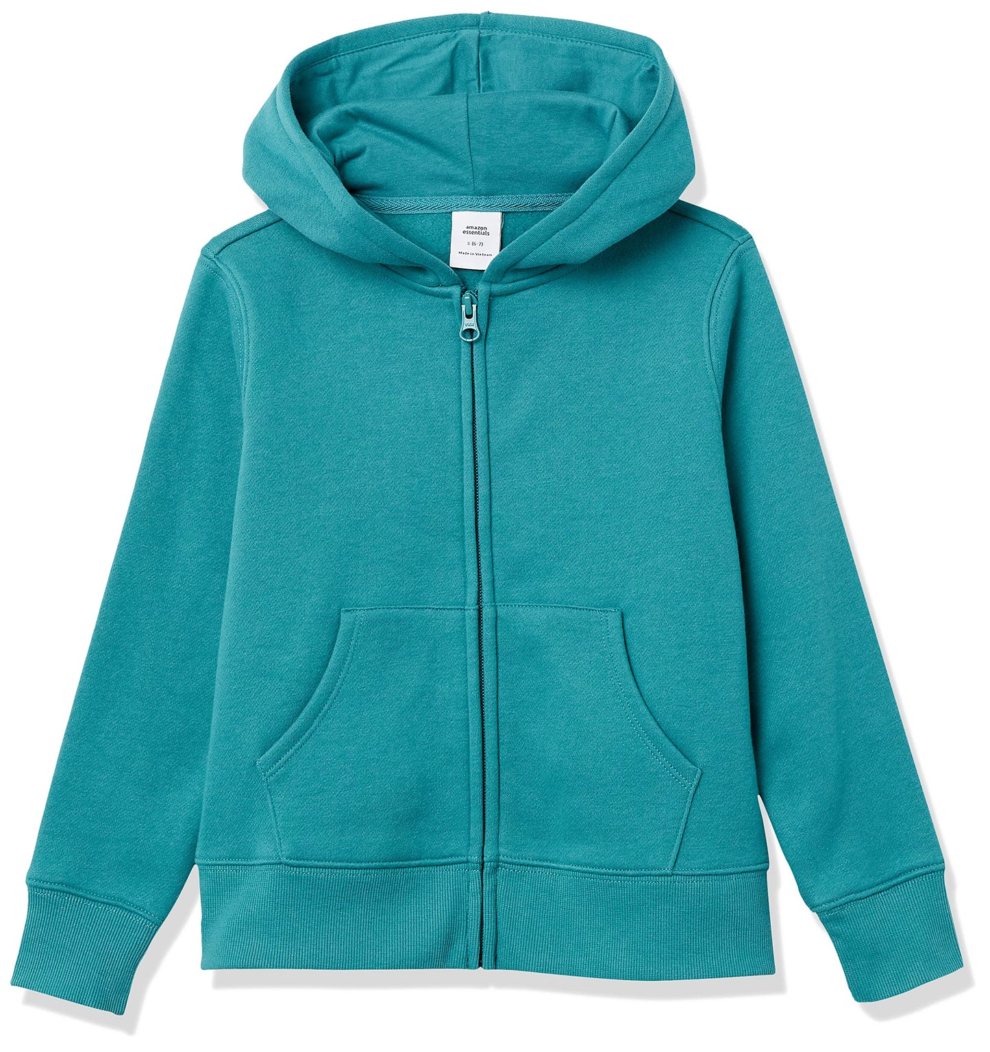 Amazon Essentials Girls and Toddlers' Fleece Zip-Up Hooded Sweatshirt with Lined Hood and Rib Knit Detail