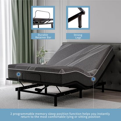 Dyonery Twin XL Adjustable Bed Base Frame with Wireless Remote + 12 Inch Twin XL Gel Memory Foam Mattress Bed in a Box, Head and Foot Incline, Zero Gravity, Fiberglass Free, 80" × 38"