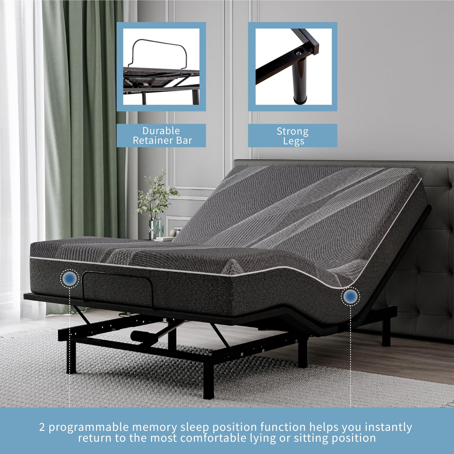 Dyonery Twin XL Adjustable Bed Base Frame with Wireless Remote + 12 Inch Twin XL Gel Memory Foam Mattress Bed in a Box, Head and Foot Incline, Zero Gravity, Fiberglass Free, 80" × 38"