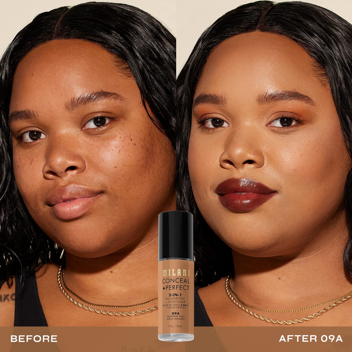 Milani Conceal + Perfect 2-in-1 Foundation + Concealer for a Flawless Complexion, Under Eye Corrector, Cover Redness and Imperfections, Waterproof and Sweatproof - 05A-Natural Beige