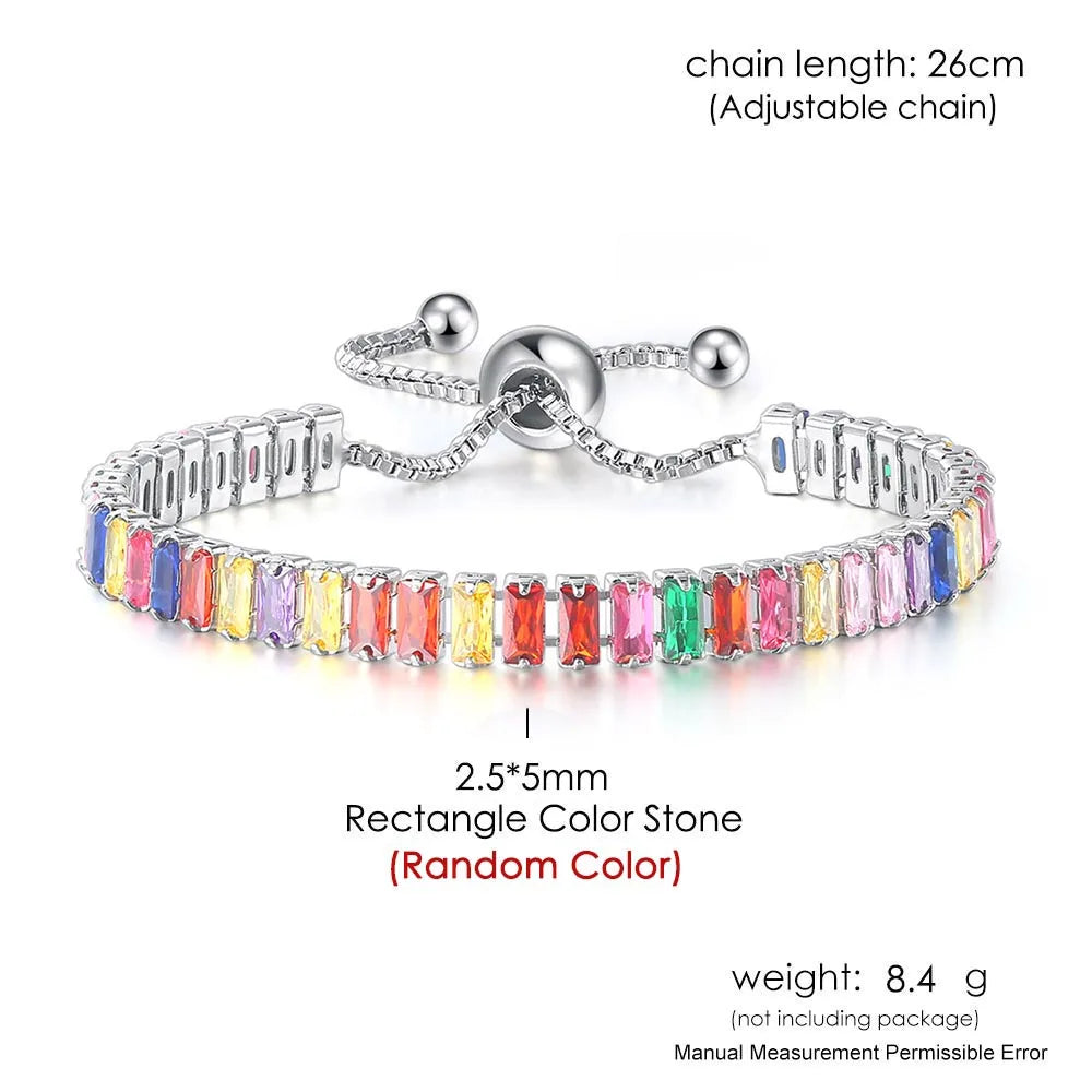 Black Iced Out Crystal Tennis Bracelets For Men Women Rectangle Zirconia Adjustable Chain on Hand Hip Hop Hippie Jewelry DZH051