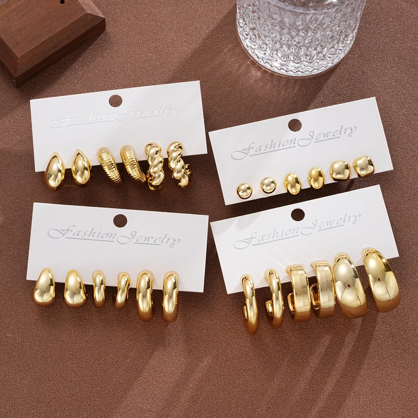 12 Pairs Chunky Gold Hoop Earrings for Women Trendy, Gold Plated Lightweight Hypoallergenic Stack, Thick Open Twisted Huggie Hoops Earring Set