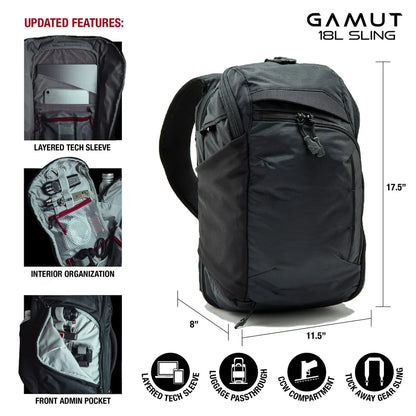 Vertx Gamut 18L Sling | Rapid CCW Deployment & 13" Laptop Carry | 18L Wide-Open Main Storage