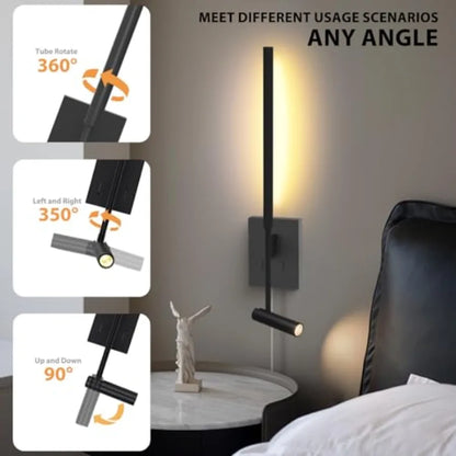 ZEROUNO Modern Plug in Wall Sconce Indoor Wall Light, Minimalist LED Line Wall Lamp with Switch, Adjustable Matte Wall lamp for