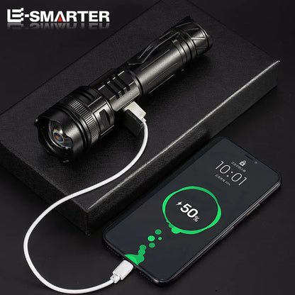 High Power LED Flashlight Type-C USB Rechargeable Long Range Tactical Torch Strong Light Lamp Outdoor Ultra Powerful Flash Light