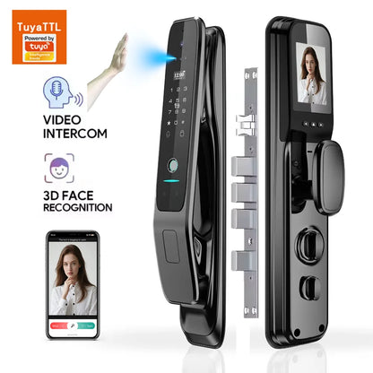 Tuya Fully Automatic Smart Door Lock with 3D Face & Fingerprint Recognition Security for Aluminum & Wood Doors Wifi Connected