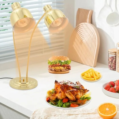 2-Head Food Warmer Lamp for Restaurants, Commercial Kitchens, Buffets, Cafeterias Catering; Stainless Steel, Gold; 500W, 360 Ad