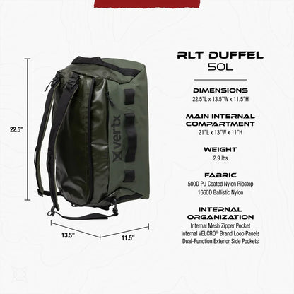 Vertx RLT 50L Duffel Bag | Haul 50L at 2.9 lbs & Repel Water | Built for Rugged Terrain