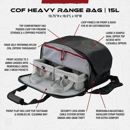 Vertx COF Heavy Range Bag | Integrated Security Cable | Fits 17" Handguns & 15L Capacity