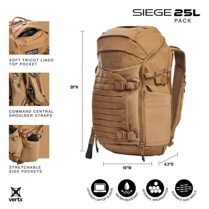 Vertx Siege 25L | Rapid Access CCW & Expandable Helmet Storage | Mission-Ready