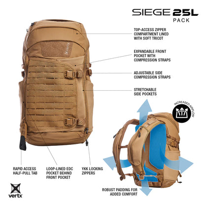 Vertx Siege 25L | Rapid Access CCW & Expandable Helmet Storage | Mission-Ready