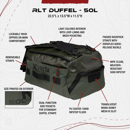 Vertx RLT 50L Duffel Bag | Haul 50L at 2.9 lbs & Repel Water | Built for Rugged Terrain