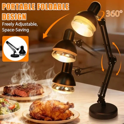 Portable Food Heat Lamp - [Foldable Design] [3S Quickly Heating] Food Warmer Light, Commercial Heat Lamp for Food, Catering War