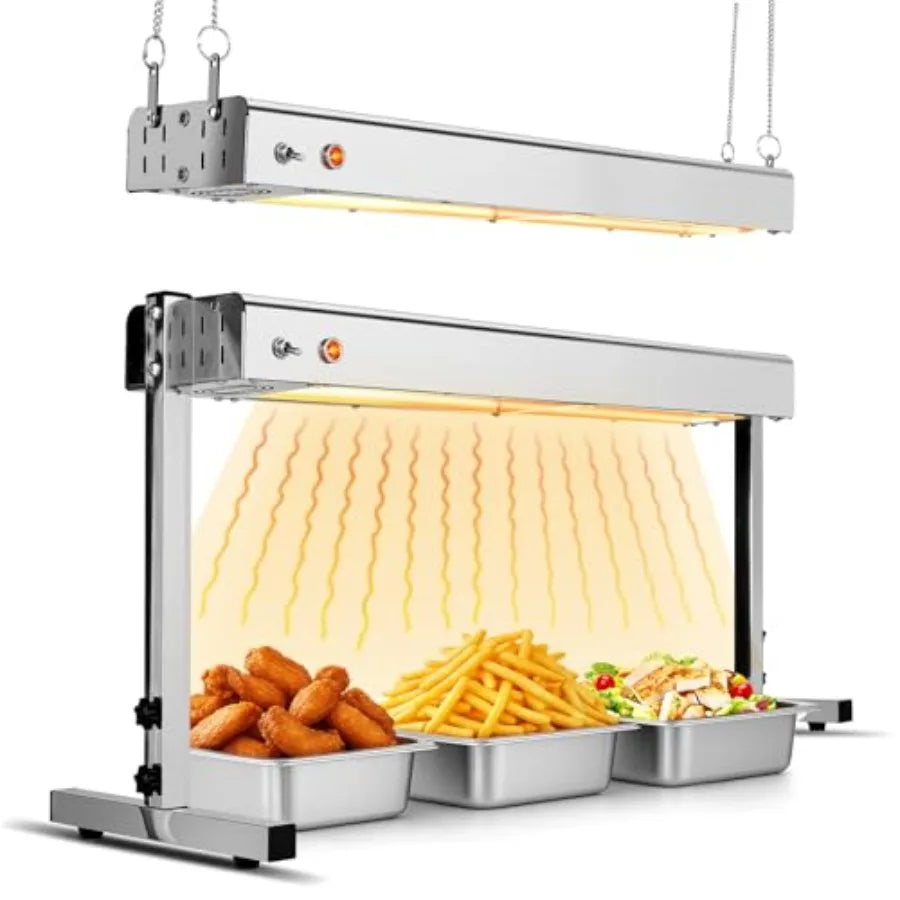 Restaurant buffet overhead food warmer lamp, stainless steel, silver, 750W high-efficiency heating for commercial catering kitc