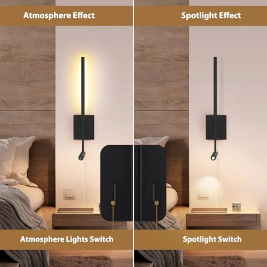 ZEROUNO Modern Plug in Wall Sconce Indoor Wall Light, Minimalist LED Line Wall Lamp with Switch, Adjustable Matte Wall lamp for