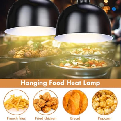 Commercial buffet restaurant kitchen hanging food heat lamp with 250W infrared heating bulb, retractable black metal fixture, 2