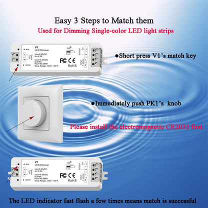 LED Dimmer 12V 24V Rotary Panel RF Remote Controller Single Color LED Strip Dimming Kit Wireless 2.4G Remote Control Push Switch