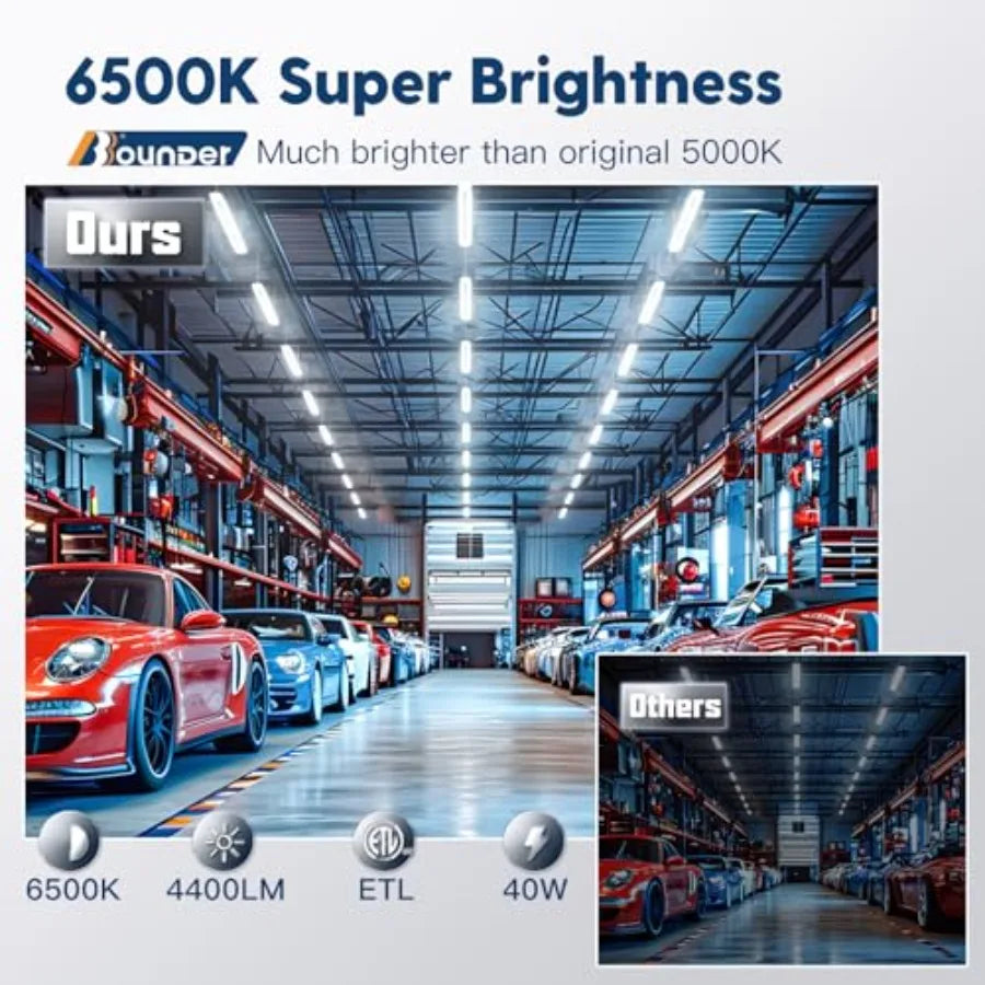 4 Pack Linkable LED Utility Shop Light, 4400 LM, Super Bright 6500K Cool Daylight, 4 Feet, 48 Inch Integrated Fixture for Garag