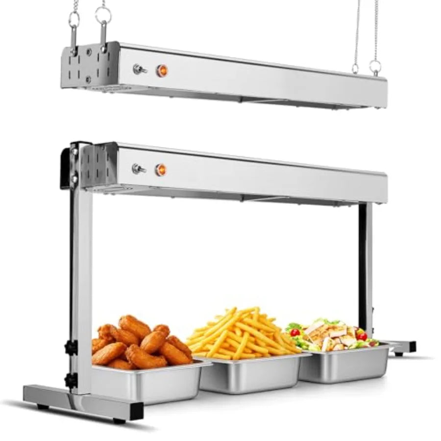 Restaurant buffet overhead food warmer lamp, stainless steel, silver, 750W high-efficiency heating for commercial catering kitc