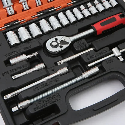 Socket Ratchet Wrench Set with Bit, Metric and Extension Bar for Auto Repairing, 46 PCs, 1/4 in Amagi