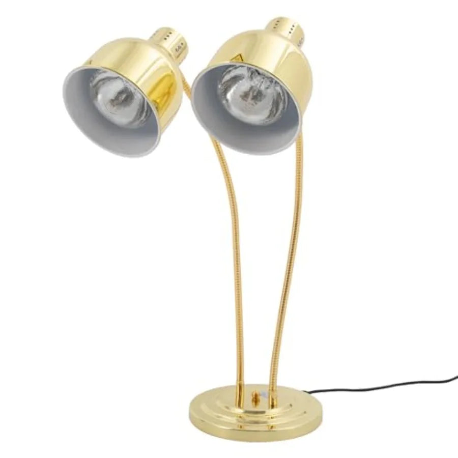 2-Head Food Warmer Lamp for Restaurants, Commercial Kitchens, Buffets, Cafeterias Catering; Stainless Steel, Gold; 500W, 360 Ad