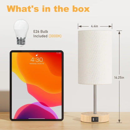 3 Way Dimmable Touch Table Lamp with Dual Charging Station, Small Bedside Lamp for Night Stands, Living Room, Office (LED Bulb Included)
