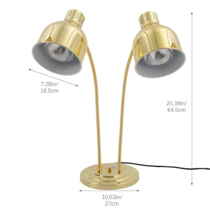 2-Head Food Warmer Lamp for Restaurants, Commercial Kitchens, Buffets, Cafeterias Catering; Stainless Steel, Gold; 500W, 360 Ad