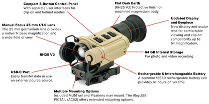 iRay RH25 V2 | 4-in-1 Multipurpose Thermal with 1,375 Yard Improved Detection | HD Clarity
