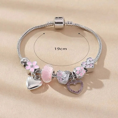 Love Heart Flower Glass Pendant Charm Bracelet Classic Pink White Crystal Stone Adjustable Bead Bracelet Silver Gold Color