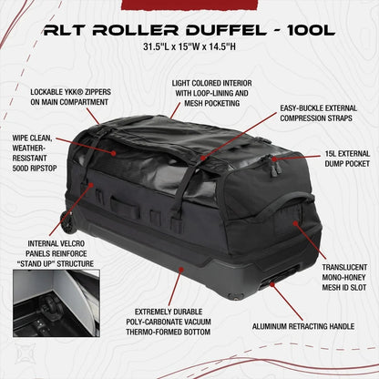 Vertx RLT 100L Duffel Bag | Large 100L Rolling Gear Bag | Keeps Gear Dry & Easy to Organize