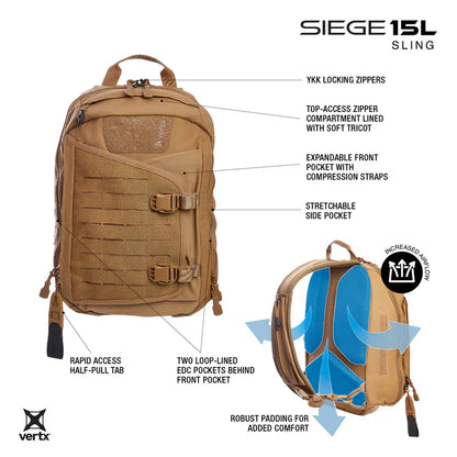 Vertx Siege 15L | Rapid Access CCW & Discreet Carry | Water-Resistant 330D Nylon